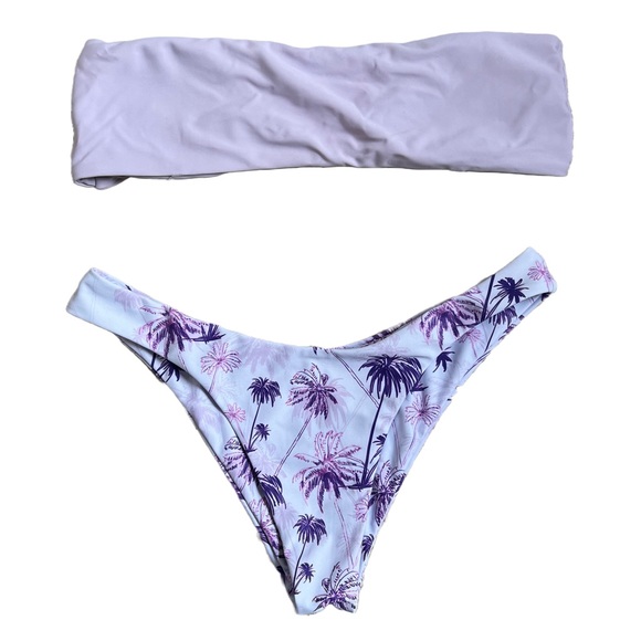 SHEIN LAVENDER PURPLE STRAPLESS TROPICAL HIGH CUT CHEEKY BIKINI SIZE SMALL - Picture 1 of 6